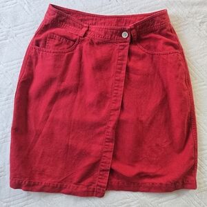 The Limited Vintage Red Wrap Skirt Cherry Red Linen Blend- 90s Aesthetic Sz XS/S